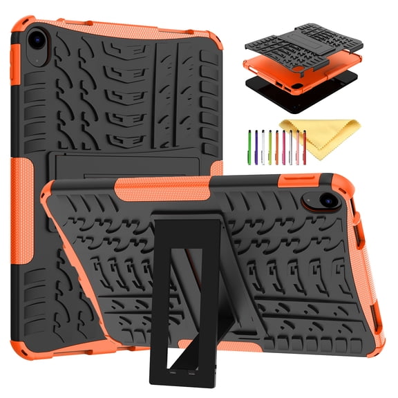 Case for iPad 10th Gen 10.9" (2022), Armor Heavy Duty Anti-falling Rugged Double Military Grade Heavy Duty Shockproof Case with Kickstand for iPad 10th Gen 10.9 inch, Orange