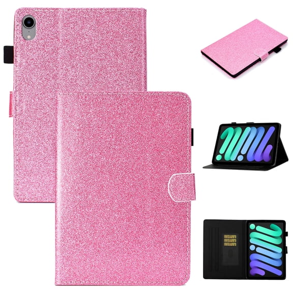 Case for iPad 10th Gen 10.9" 2022 - Glitter Shiny Card Slot Cover with Pencil Holder, Multi-Angle Viewing Stand, Pocket Design, Folio Leather Case with Auto Sleep/Wake for Girls, Pink