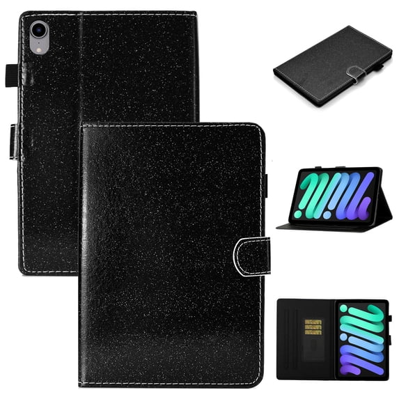 Case for iPad 10th Gen 10.9" 2022 - Glitter Shiny Card Slot Cover with Pencil Holder, Multi-Angle Viewing Stand, Pocket Design, Folio Leather Case with Auto Sleep/Wake for Girls, Black