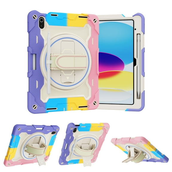 Case for iPad 10th Gen 10.9" 2022, Shockproof Case with [Hidden Kickstand] [Hand Strap] [Pencil Holder] Kids Friendly Protective Tablet Cover for iPad 10th Gen 10.9" 2022, Pink