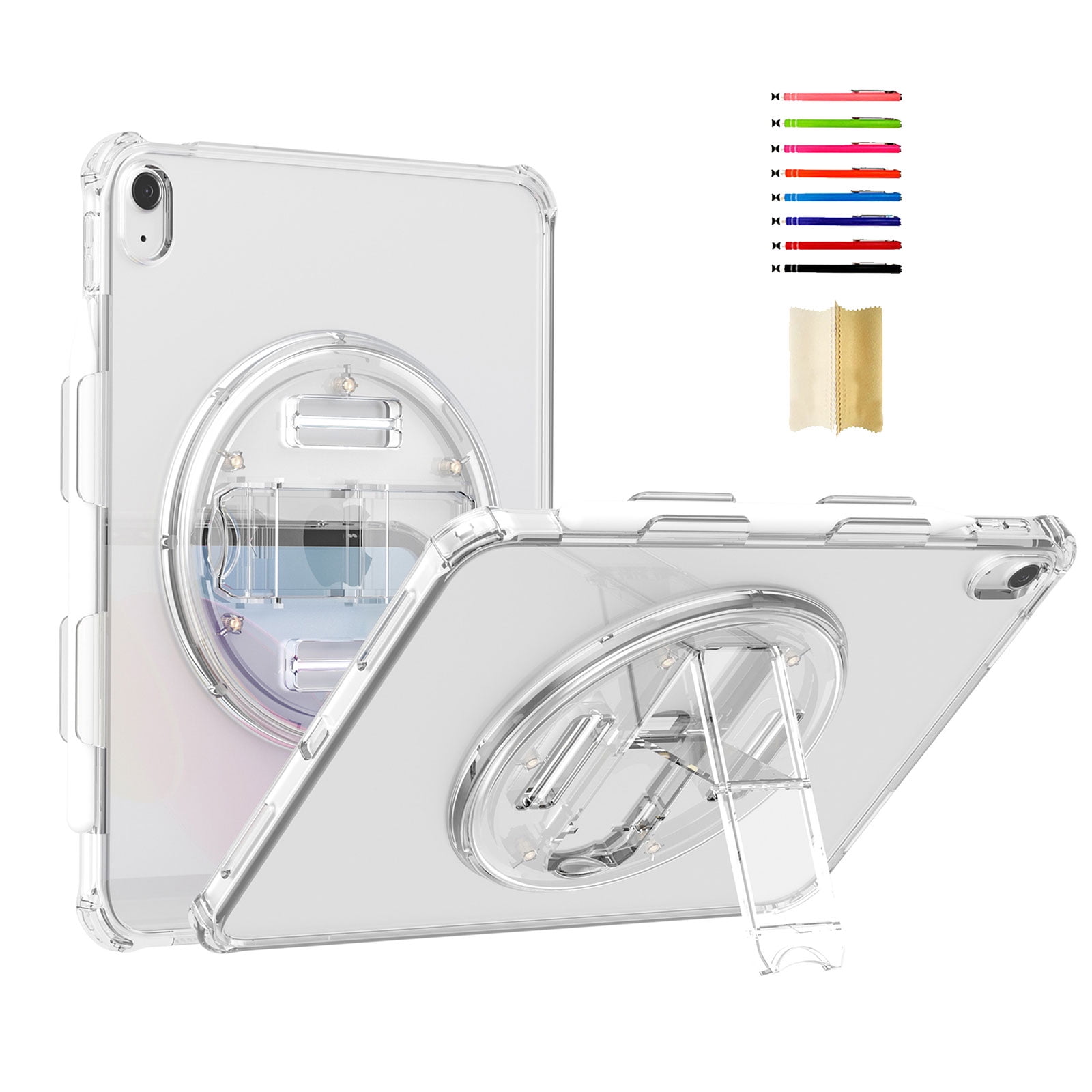 Case for iPad 10th Gen 2022 / iPad (A16) 11th Gen 2025, Sparkle Glitter Drop Protection with Pencil Holder & 360° Rotatable Kickstand & Hand Strap & Tempered Glass Screen Protector, Clear