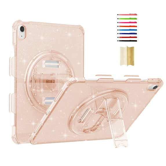 Case for iPad 10th Gen 2022 / iPad (A16) 11th Gen 2025, Sparkle Glitter Drop Protection with Pencil Holder & 360° Rotatable Kickstand & Hand Strap & Tempered Glass Screen Protector, Glitter Gold