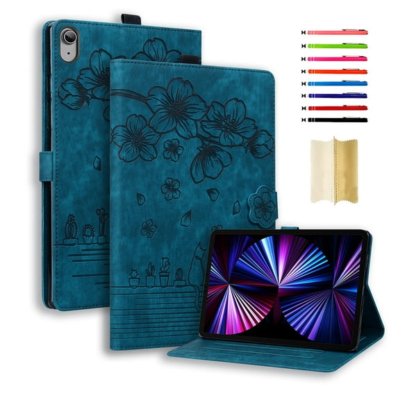 Case for iPad 10th Gen 10.9 Inch 2022, Embossed PU Leather Anti-slip Folio Stand Cover with Card Holder & Pen Holder & Auto Sleep / Wake for iPad 10th Generation - Blue