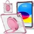 thumbnail image 1 of Case for iPad 10th Gen 10.9 Inch 2022 Shockproof Rugged Protective Clear Back Case with 360 Degree Rotating Ring Stand/Carry Shoulder Strap Kids Friendly Cover for iPad 10th Generation, Rose, 1 of 17
