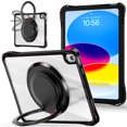 thumbnail image 1 of Case for iPad (A16) 11th Gen 2025 Shockproof Rugged Protective Clear Back Case with 360 Degree Rotating Ring Stand/Carry Shoulder Strap Kids Friendly Cover for iPad 10th Gen 10.9 Inch 2022, Black, 1 of 17