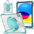 thumbnail image 1 of Case for iPad (A16) 11th Gen 2025 Shockproof Rugged Protective Clear Back Case with 360 Degree Rotating Ring Stand/Carry Shoulder Strap Kids Friendly Cover for iPad 10th Gen 10.9 Inch 2022, Lightgreen, 1 of 17