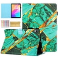 thumbnail image 1 of Case for iPad (A16) 11th Gen 2025 / iPad 10th Gen 2022, Marble Pattern PU Leather Cover Case with Pencil Holder & Card Slots, Multi-Angle Viewing Stand with Auto Sleep / Wake - Gold/Green, 1 of 9