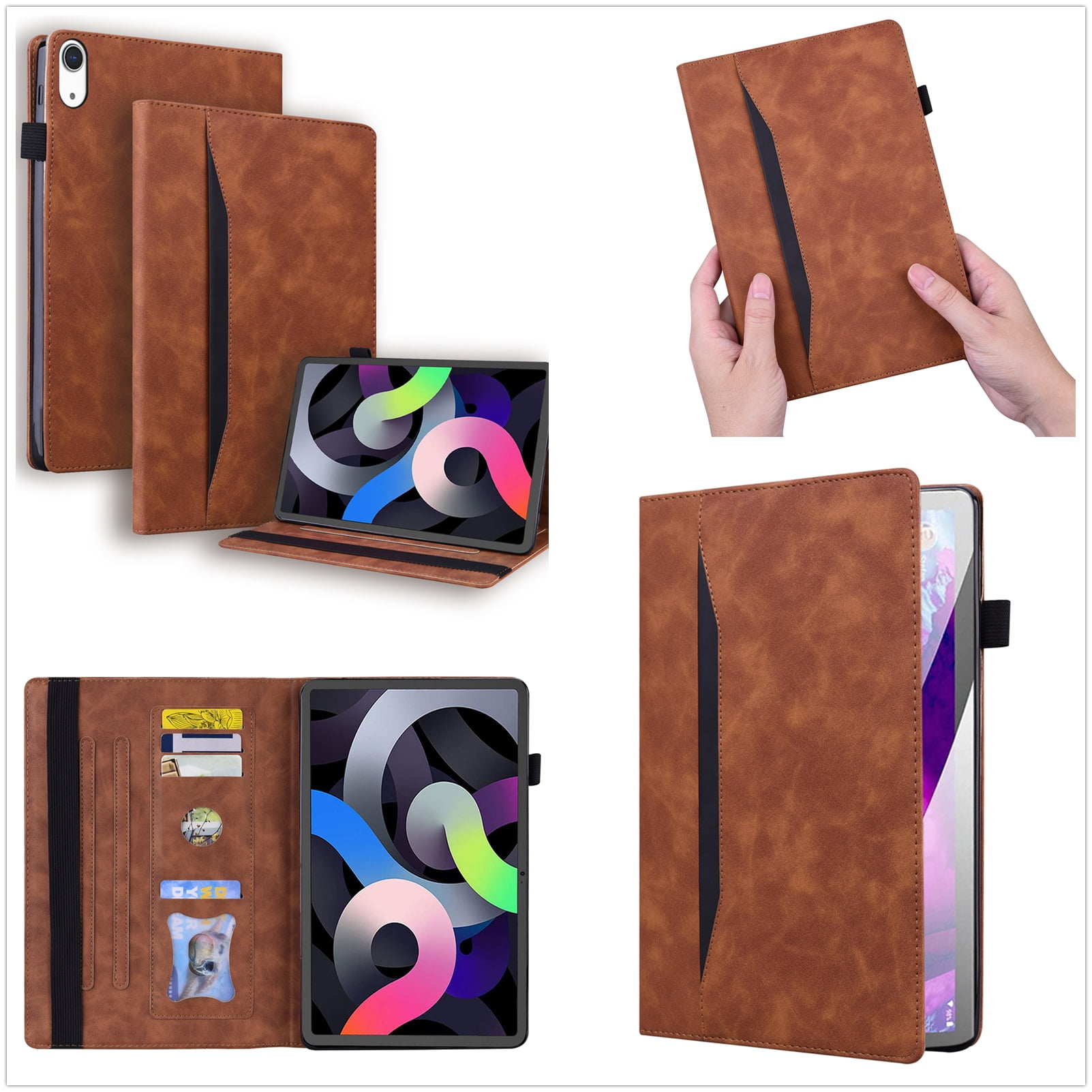 Case for iPad 10th Generation 10.9 Inch 2022, TECH CIRCLE Slim Premium PU Leather Folding Multi-Angle Stand Cover with Front Pocket & Pencil Holder Cover for Apple iPad 10.9 Inch 2022, Brown