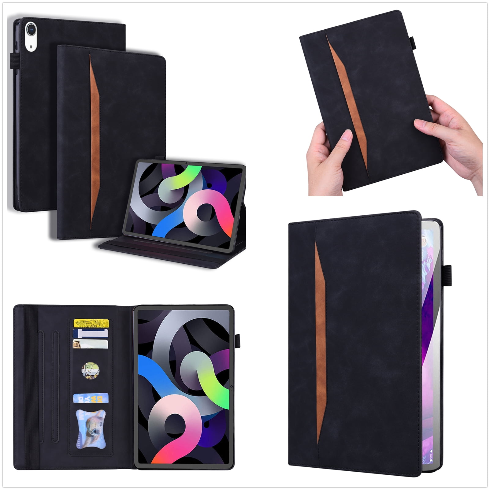 Case for iPad 10th Generation 10.9 Inch 2022, TECH CIRCLE Slim Premium PU Leather Folding Multi-Angle Stand Cover with Front Pocket & Pencil Holder Cover for Apple iPad 10.9 Inch 2022, Black