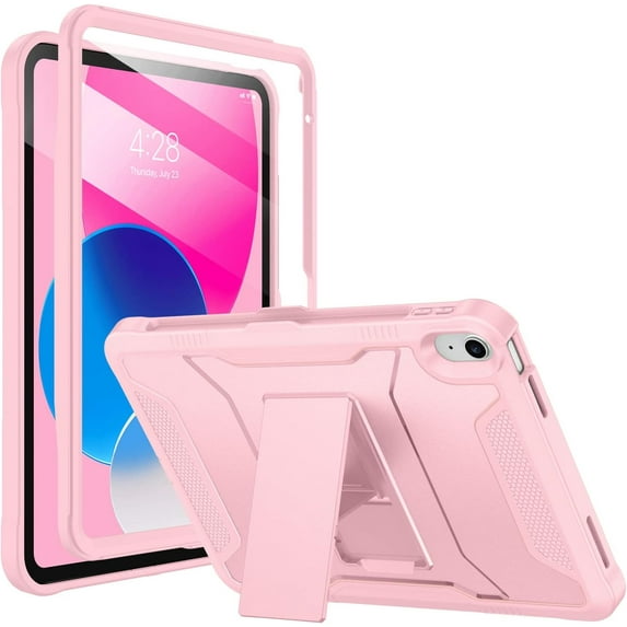 Case for iPad 10th Generation 10.9-inch 2022, with Built-in Screen Protector and Kickstand, Rugged Full Body Protective Cover for New Apple iPad 10.9 Inch - Light Pink