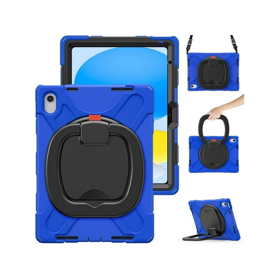 Case for iPad 10th Generation 2022 10.9 Inch Model A2696 A2757 A2777, Rugged Heavy Duty Shockproo cover with Pencil Holder/360 Degree Kickstand/Hand Grip/Shoulder Strap