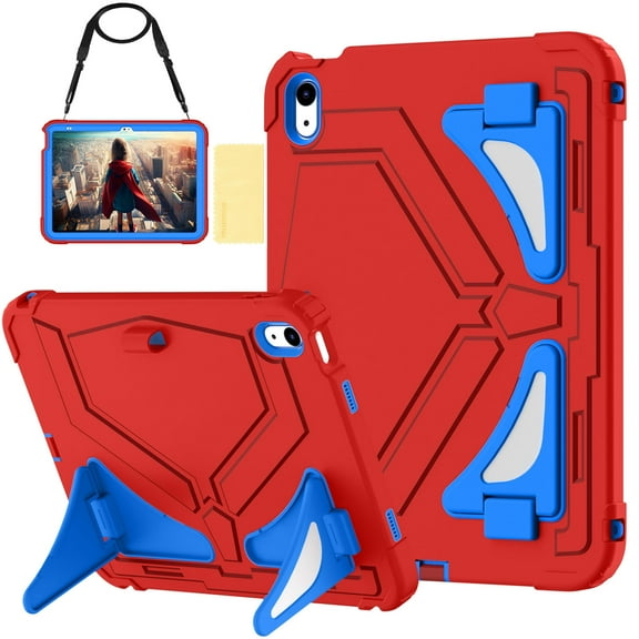 Case for iPad 10th Generation Case for Kids 10.9 Inch 2022 10th Gen/iPad A16 11th Generation 11 Inch 2025 Cover with Pen Holder Screen Protector Strap Kids Boys Thickned Cornor,Red Blue
