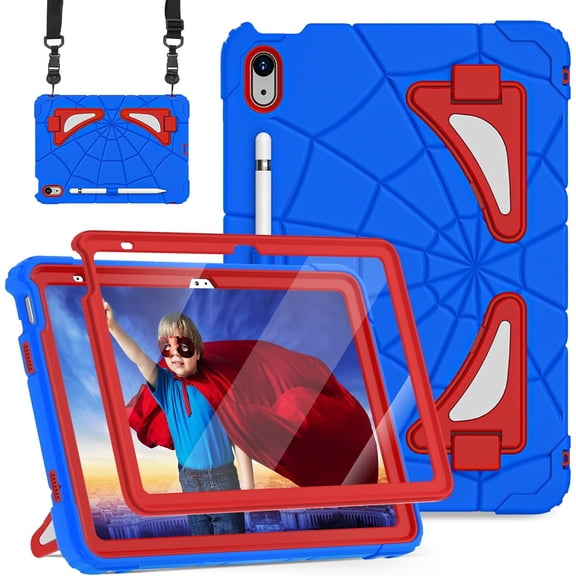 Case for iPad 10th Generation Case for Kids iPad Case 10th Generation 10.9 Inch 10th Gen Case Pen Holder Screen Protector Kids Boys Cover iPad 10th Generation Thickned Cornor, Red Blue