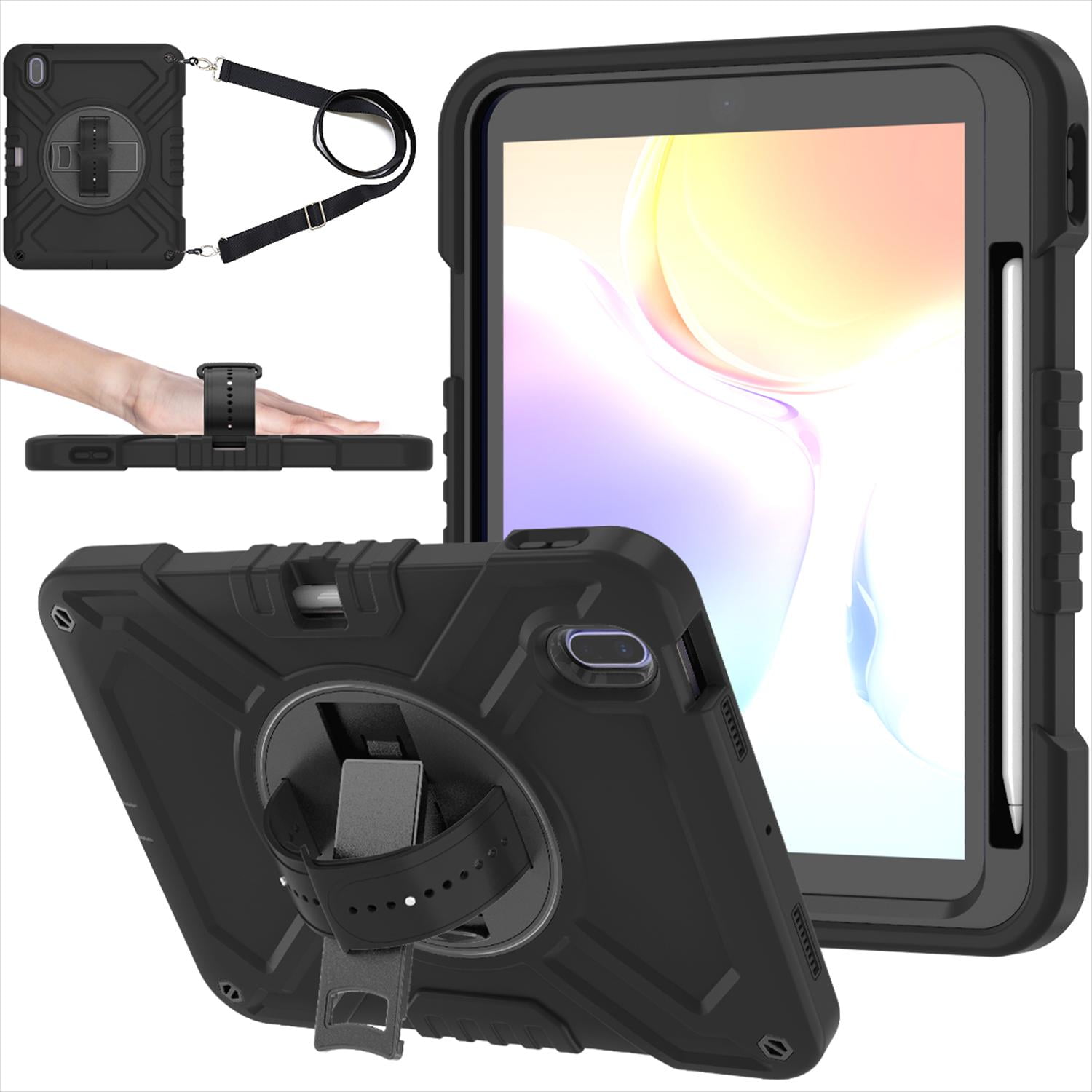Case for iPad 11th Generation 2025 11-inch/10th Generation 2022 10.9-inch, Heavy Duty Military Grade Shockproof Rugged Protective Cover with Built-in Stand/Pencil Holder Shoulder Strap, Black