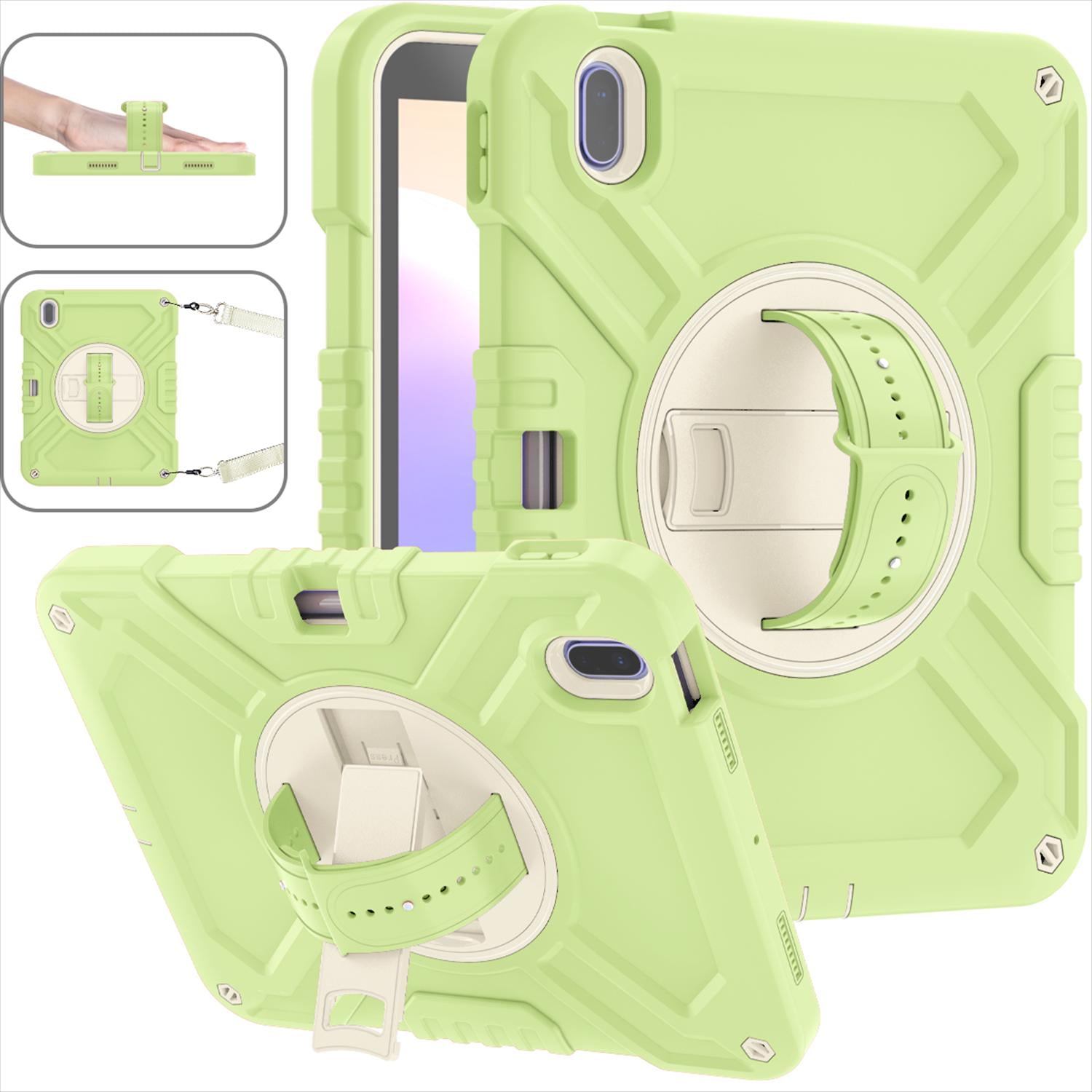 Case for iPad 11th Generation 2025 11-inch/10th Generation 2022 10.9-inch, Heavy Duty Military Grade Shockproof Rugged Protective Cover with Built-in Stand/Pencil Holder Shoulder Strap, Green White