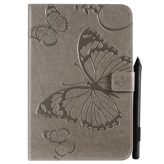 Case for iPad 2nd 3rd 4th Generation, Slim Fit Folio Flip PU Leather Butterfly Embossed Smart Stand Cover Auto Wake/Sleep Shockproof Protection TPU Back Cover, Gray