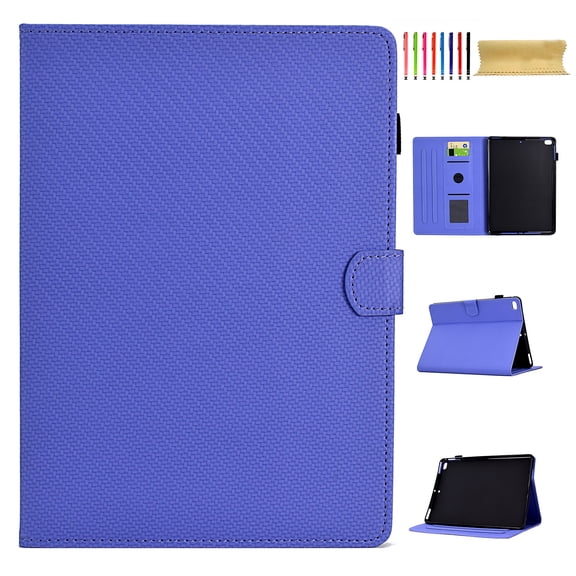 Case for iPad 5th/6th/9.7 2017/2018, Carbon Fiber Texture PU Leather Multi-Angle Viewing Stand Shockproof Flip Case with Card Slots Magnetic Clasp, for iPad 5th 9.7" 2017/6th 9.7" 2018, Purple