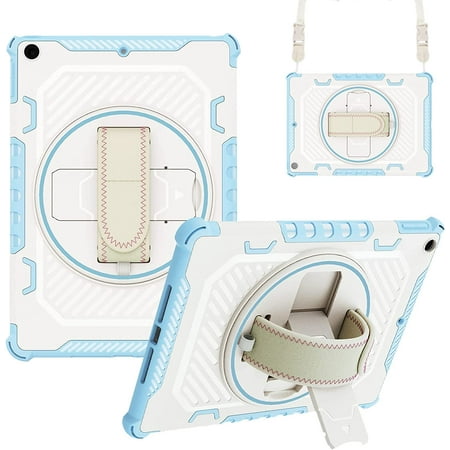 Case for iPad 6th/5th Generation, iPad 9.7 Inch 2018/2017, Heavy Duty Protective Cover with 360° Rotating Hand Strap & Stand Shoulder Strap for Kids Boys Girls for iPad Air 2/ Pro 9.7