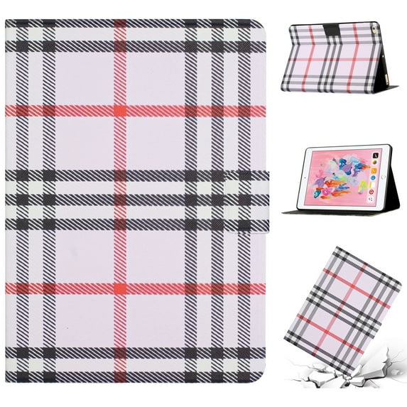 Case for iPad 6th Generation, Plaid Design Cute Stylish Shockproof Cover with Kickstand Magnetic Flip Folio Case for iPad 6th Generation 9.7 inch,Lightpurple