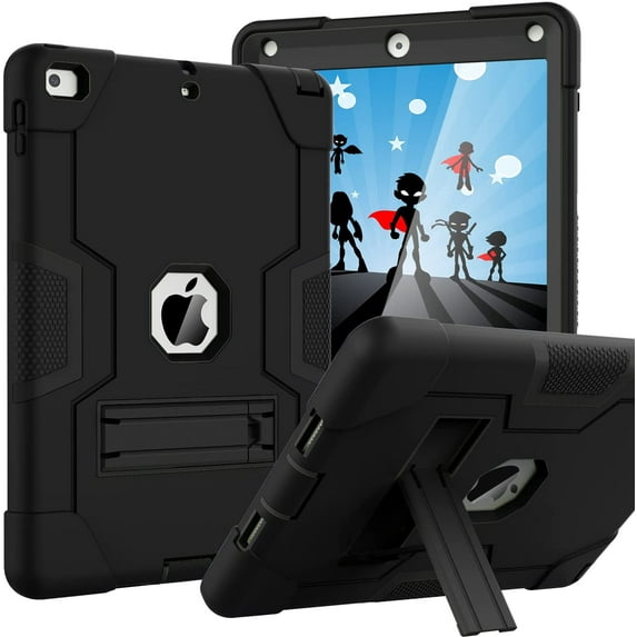 Case for iPad 6th Generation/iPad 5th Generation (9.7-inch, 2018/2017 Model), iPad Air 2 Case, Hybrid Shockproof Rugged Protective Cover for iPad 9.7 inch with Built-in Kickstand, Black