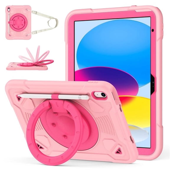 Case For iPad 7th 10.2"(2019) / 8th 10.2"(2020) / 9th 10.2"(2021),Anti Drop Silicone+PC Layer Protective Case 360 ° Rotating Bracelet Handle Stand ,Shoulder Strap, Heavy Duty Shockproof Tablet Case