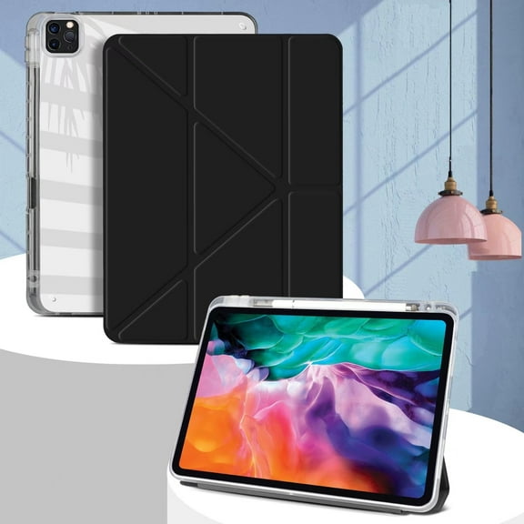 Case for iPad 7th/8th/9th Generation 10.2-Inch Case Stand Case Translucent Frosted Back Smart Clear Cover Auto Sleep/Wake with Pencil Holder for iPad 7/8/9 (Black)