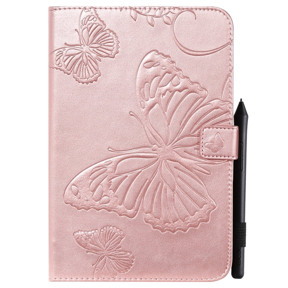 Case for iPad 9.7 2018/2017, iPad Air 2 Case, iPad Air Case, Slim Fit Folio Flip PU Leather Butterfly Embossed Smart Stand Cover Auto Wake/Sleep Shockproof Protection TPU Back Cover, Rosegold