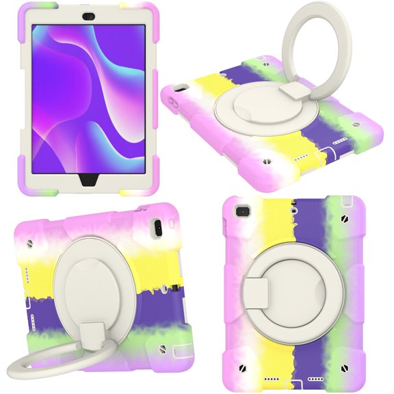 Case for iPad 9.7 6th/5th 2018/2017 / Air 2 / Pro 9.7, 360° Rotating Silicone PC Multi-Functional Handle-Kickstand Shockproof Cover & Shoulder Strap & Pencil Holder,Colorful#Purple