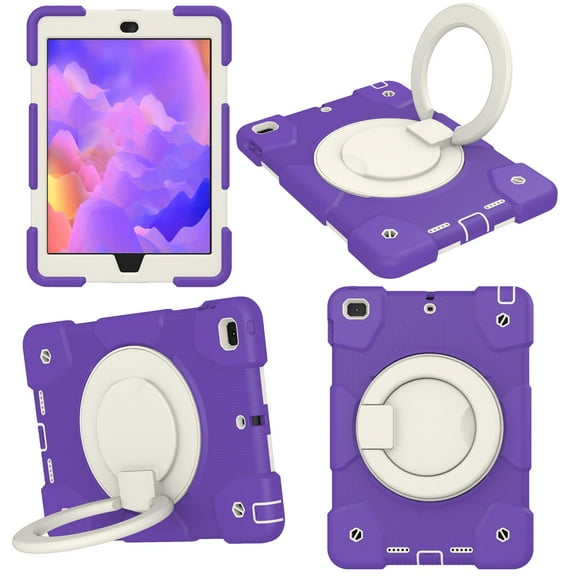 Case for iPad 9.7 6th/5th 2018/2017 / Air 2 / Pro 9.7, 360° Rotating Silicone PC Multi-Functional Handle-Kickstand Shockproof Cover & Shoulder Strap & Pencil Holder,Dark Purple