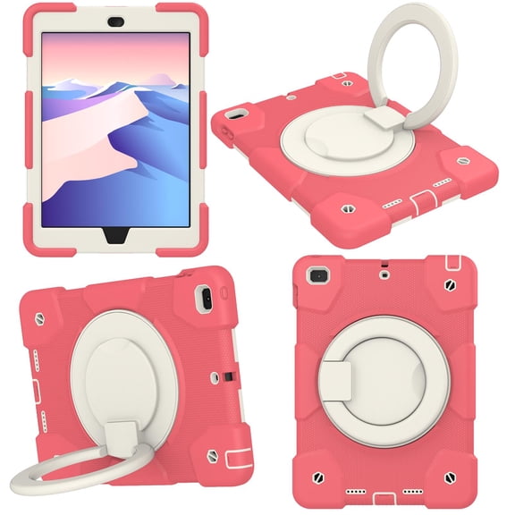 Case for iPad 9.7 6th/5th 2018/2017 / Air 2 / Pro 9.7, 360° Rotating Silicone PC Multi-Functional Handle-Kickstand Shockproof Cover & Shoulder Strap & Pencil Holder,Red