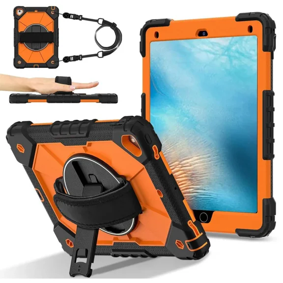 Case for iPad 9.7 Inch 2018 2017 6th/5th Generation/iPad Pro 9.7/Air 2 with Rotating Stand Pencil Holder Hand/Shoulder Strap, Heavy Duty Shockproof Protective Cover