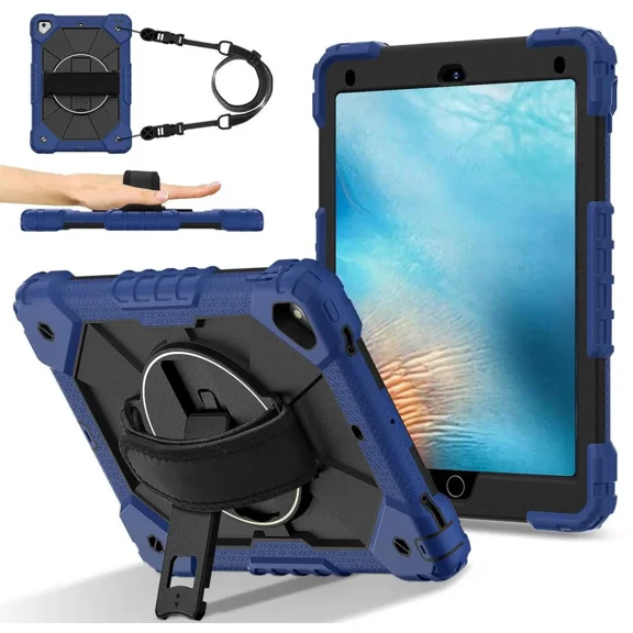 Case for iPad 9.7 Inch 2018 2017 6th/5th Generation/iPad Pro 9.7/Air 2 with Rotating Stand Pencil Holder Hand/Shoulder Strap, Heavy Duty Shockproof Protective Cover