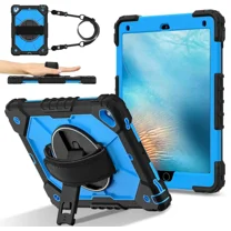 Case for iPad 9.7 Inch 2018 2017 6th/5th Generation/iPad Pro 9.7/Air 2 with Rotating Stand Pencil Holder Hand/Shoulder Strap, Heavy Duty Shockproof Protective Cover