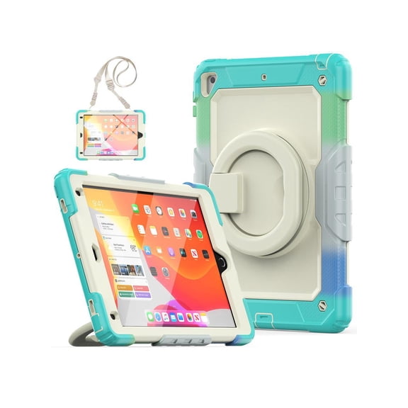 Case for iPad 9.7 inch 2018 2017 with Screen Protector Pencil Holder [360 Rotating Hand Strap]Stand Shoulder Strap for iPad 5th / 6th Generation / Air 2 / Pro 9.7