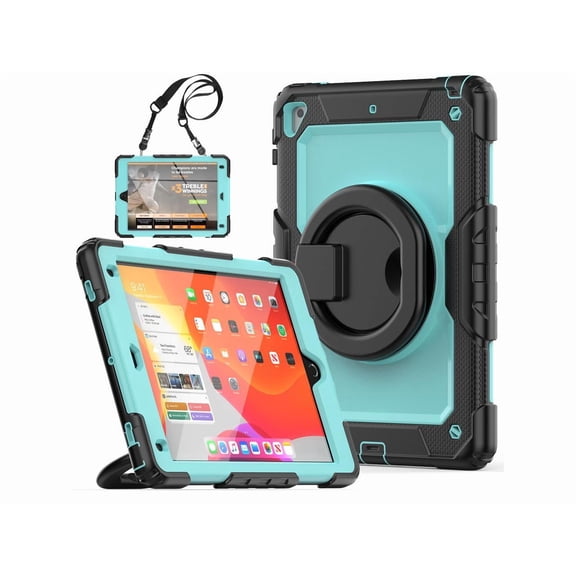 Case for iPad 9.7 inch 2018 2017 with Screen Protector Pencil Holder [360 Rotating Hand Strap]Stand Shoulder Strap for iPad 5th / 6th Generation / Air 2 / Pro 9.7