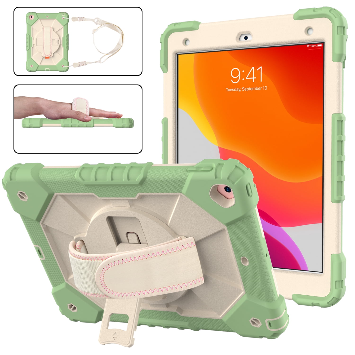 Case for iPad 9.7-inch 2018/2017, iPad Air 2 Case, iPad Pro 9.7 Cover, Kids Shockproof Rugged Hybrid 360 Rotating Stand Cover with Hand Shoulder Strap/Pencil Holder