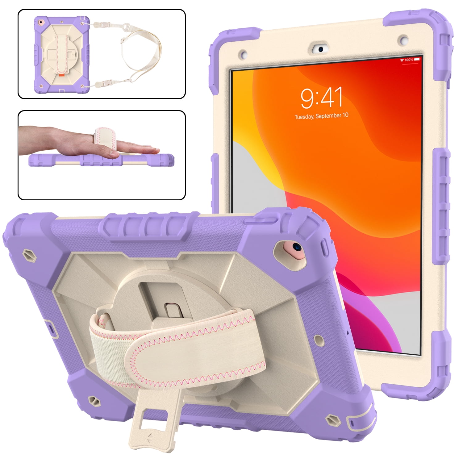 Case for iPad 9.7-inch 2018/2017, iPad Air 2 Case, iPad Pro 9.7 Cover, Kids Shockproof Rugged Hybrid 360 Rotating Stand Cover with Hand Shoulder Strap/Pencil Holder