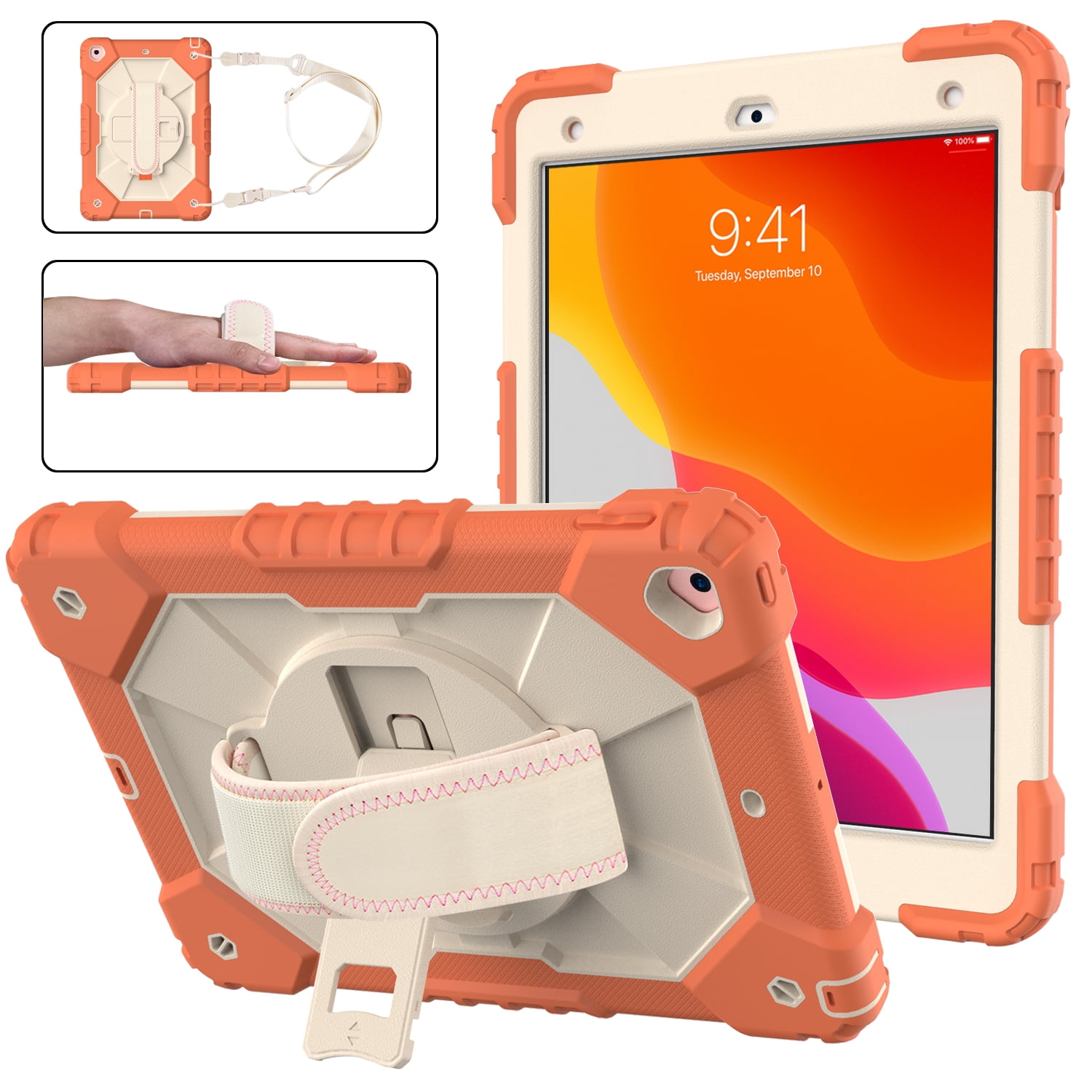 Case for iPad 9.7-inch 2018/2017, iPad Air 2 Case, iPad Pro 9.7 Cover, Kids Shockproof Rugged Hybrid 360 Rotating Stand Cover with Hand Shoulder Strap/Pencil Holder