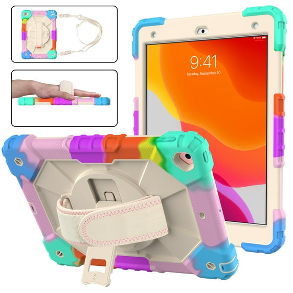 Case for iPad 9.7-inch 2018/2017, iPad Air 2 Case, iPad Pro 9.7 Cover, Kids Shockproof Rugged Hybrid 360 Rotating Stand Cover with Hand Shoulder Strap/Pencil Holder