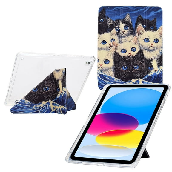 Case for iPad 9th/8th/7th 10.2 Generation Case, for iPad Air 3/ Pro 10.5 2017 Case Drawing Pattern Y-Fold Standing Case Clear Back with Landscape Portrait Mode Pencil Holder & Auto Sleep