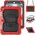 thumbnail image 1 of Case for iPad 9th 8th 7th Gen 10.2 inch 2021 2020 2019 with Screen Protector, 360 Degree Rotating Kickstand Hand Strap Heavy Duty Shockproof Cover with Shoulder Strap, Red, 1 of 7
