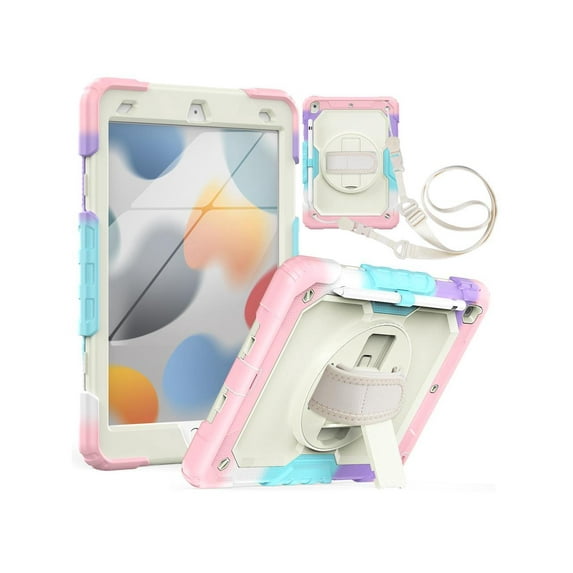 Case for iPad 9th / 8th / 7th Generation, Case for iPad 10.2 Inch 2021 / 2020 / 2019 with Screen Protector Pencil Holder Kickstand Hand/Shoulder Strap Protective Tablet Cover