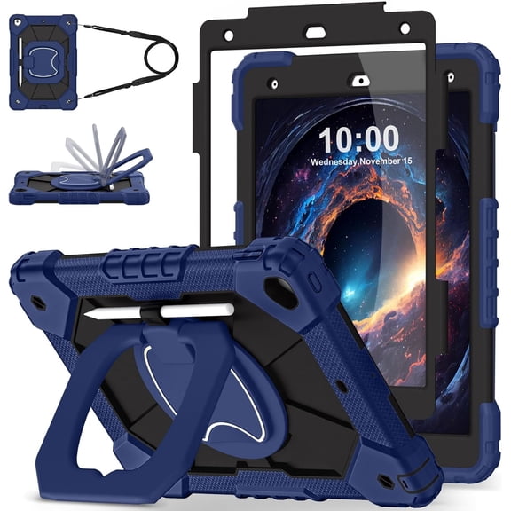 Case for iPad 9th/8th/7th Generation 10.2 Inch iPad 9th Generation Case with Screen Protector Rotating Stand Pencil Holder Heavy Duty Shockproof Cover for 9th Gen iPad Case,Navy