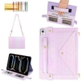 thumbnail image 1 of Case for iPad 9th/8th/7th Generation, Folio Stand PU Leather Crossbody Cover with Pencil Holder+Card Slots Wallet Case with Shoulder Strap+Hand Strap for iPad 10.2 inch 2021/2020/2019, Purple, 1 of 10