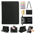 thumbnail image 1 of Case for iPad 9th/8th/7th/Pro 10.5/Air 3, Folio Stand PU Leather Cover with Shoulder Strap and Handstrap with elastic, Multi-Card Slots Cash Pockets Pen Slot Envelope Pocket Wallet Case, Black, 1 of 10