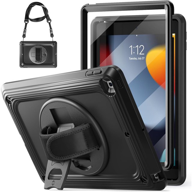 Case for iPad 9th Generation with Screen Protector, iPad 10.2 Inch Case with 360 Rotating Stand