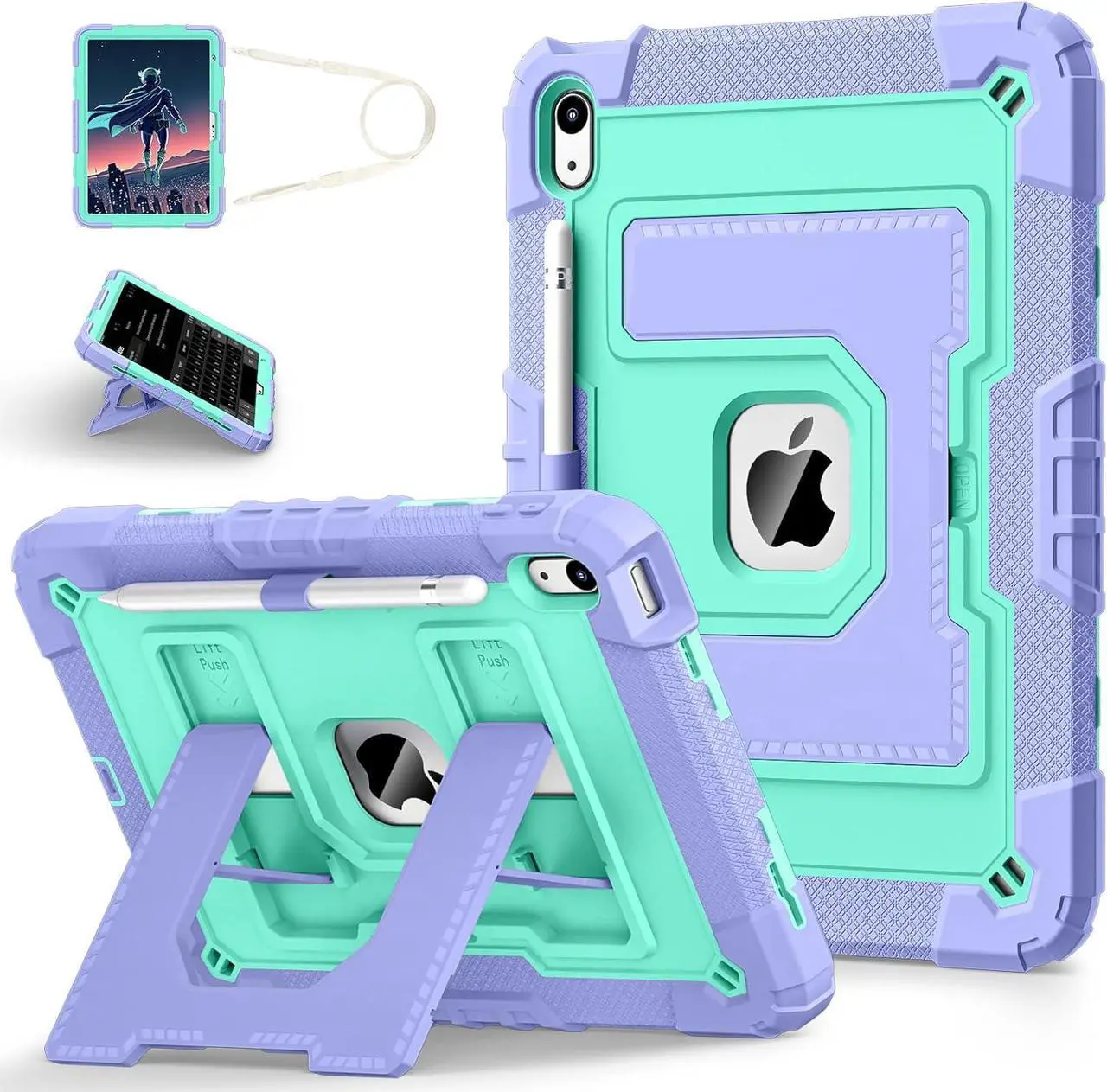 Case for iPad (A16) 11th Generation 11 Inch 2025, iPad 10th Generation 10.9 Inch 2022, Fully-Body Rugged Shockproof Protective Cover with Kickstand Pencil Holder Shoulder Strap