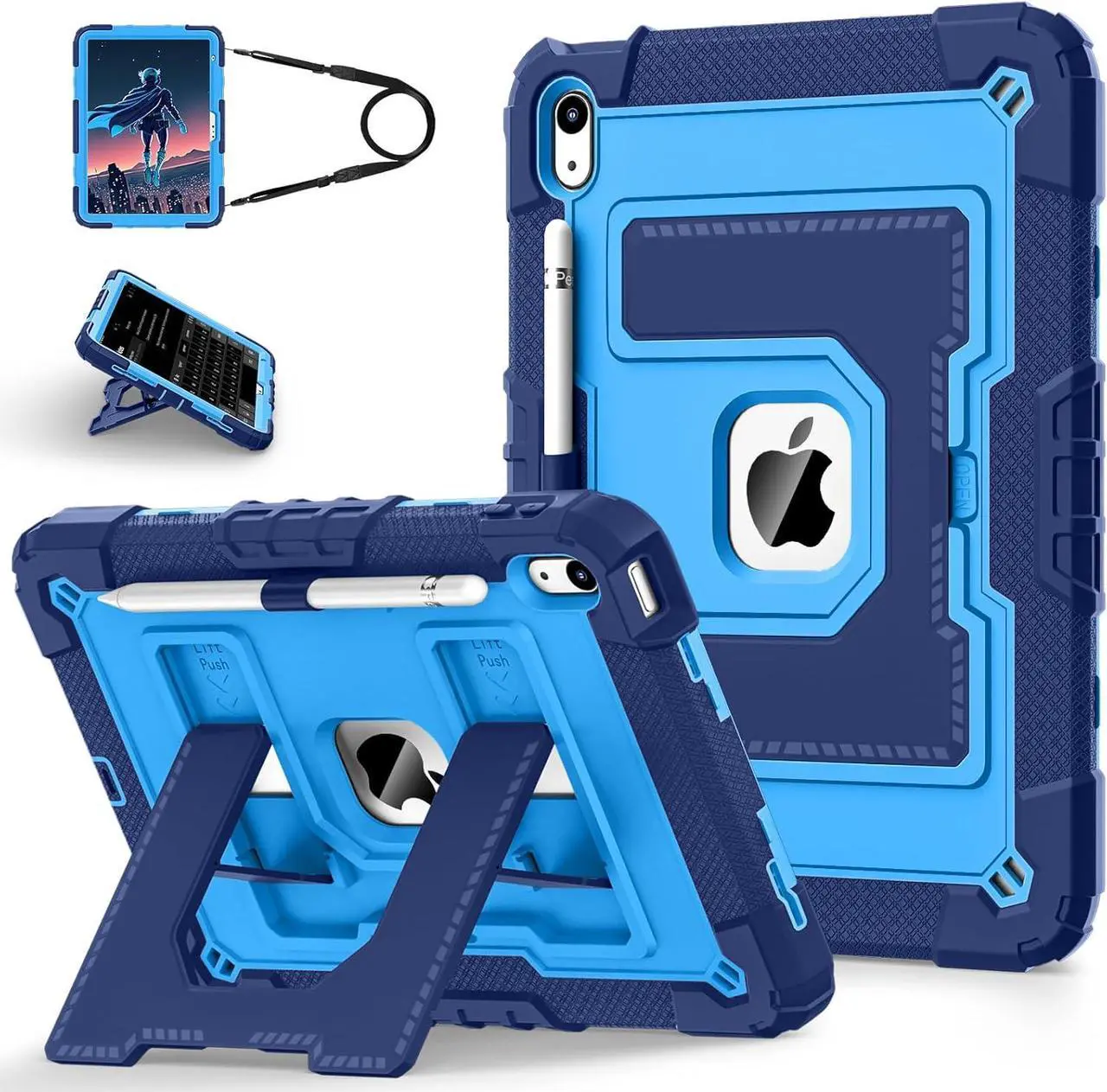 Case for iPad (A16) 11th Generation 11 Inch 2025, iPad 10th Generation 10.9 Inch 2022, Fully-Body Rugged Shockproof Protective Cover with Kickstand Pencil Holder Shoulder Strap