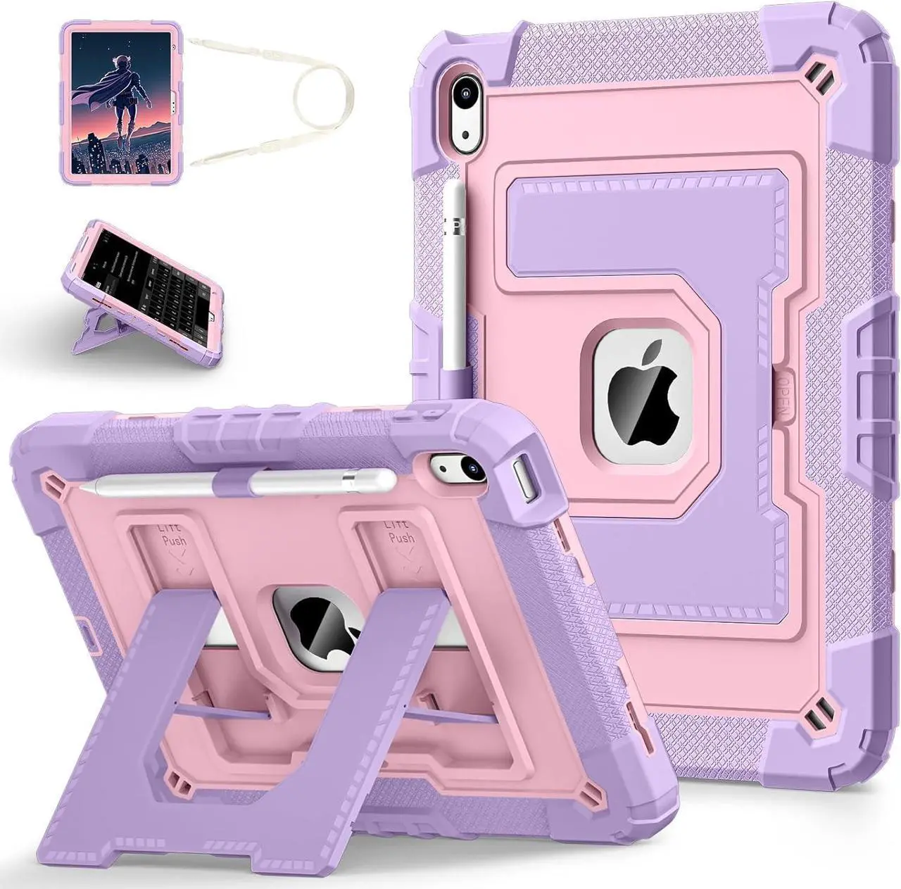 Case for iPad (A16) 11th Generation 11 Inch 2025, iPad 10th Generation 10.9 Inch 2022, Fully-Body Rugged Shockproof Protective Cover with Kickstand Pencil Holder Shoulder Strap