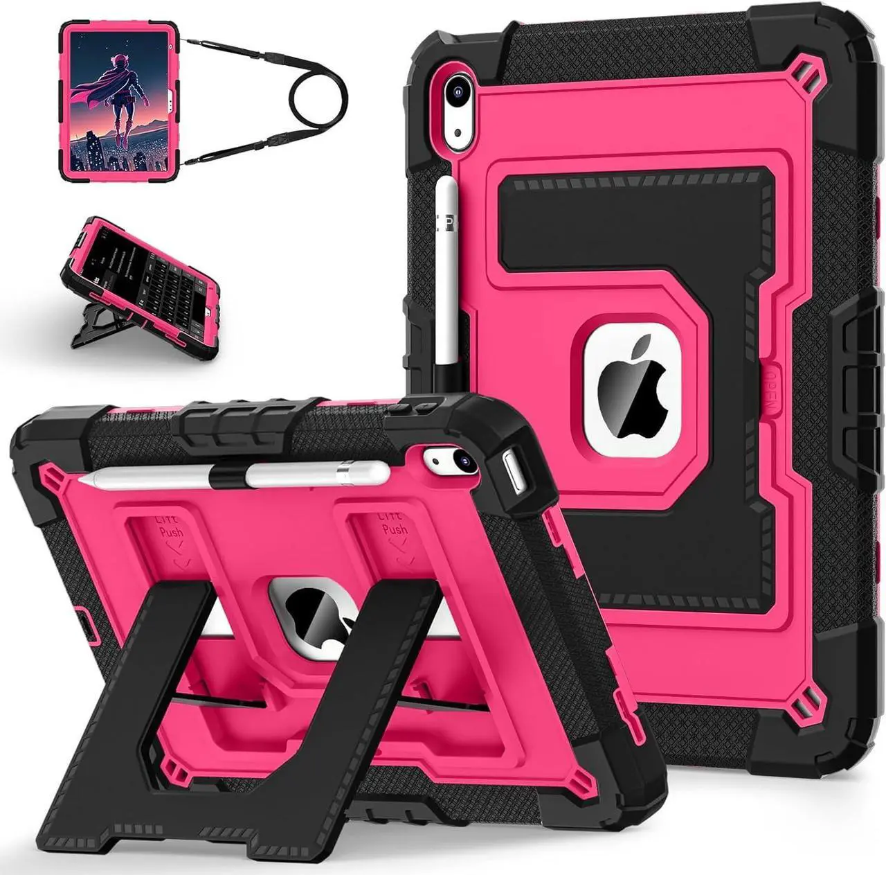 Case for iPad (A16) 11th Generation 11 Inch 2025, iPad 10th Generation 10.9 Inch 2022, Fully-Body Rugged Shockproof Protective Cover with Kickstand Pencil Holder Shoulder Strap